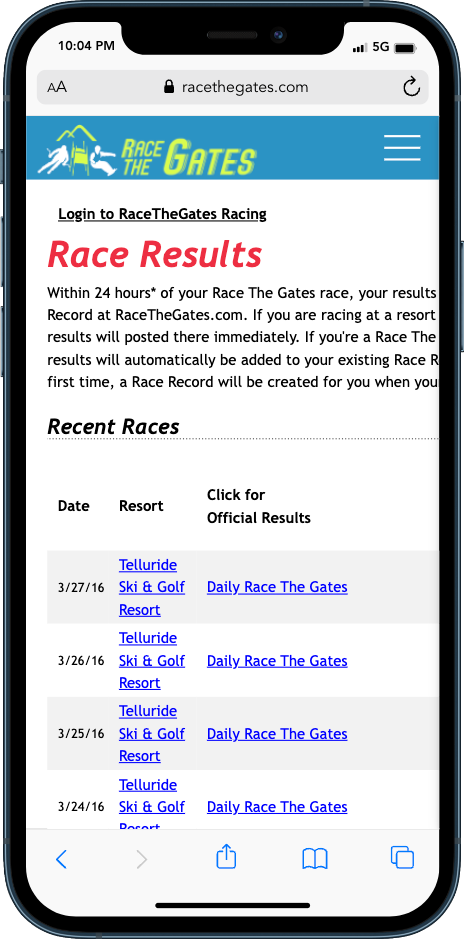 mobile race list